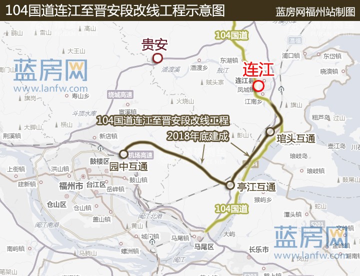 104国道连江至晋安段改线工程示意图