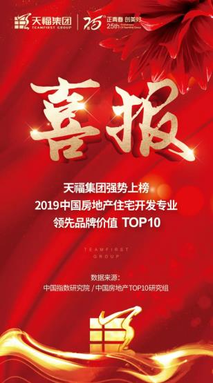 天福集团荣膺2019中国房地产住宅开发专业领先品牌价值TOP10